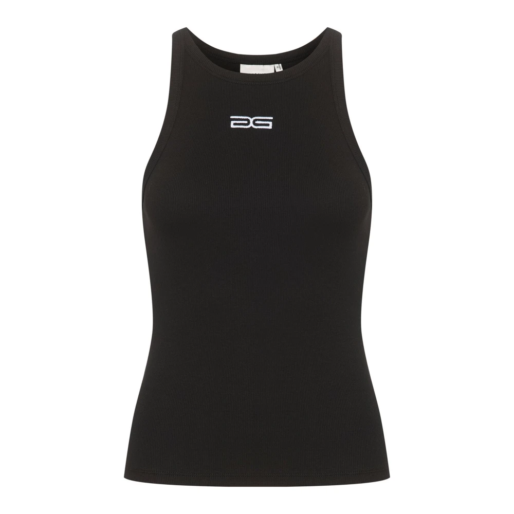 Gestuz Women's Black Sleeveless Tops, L, Logo Tank Top