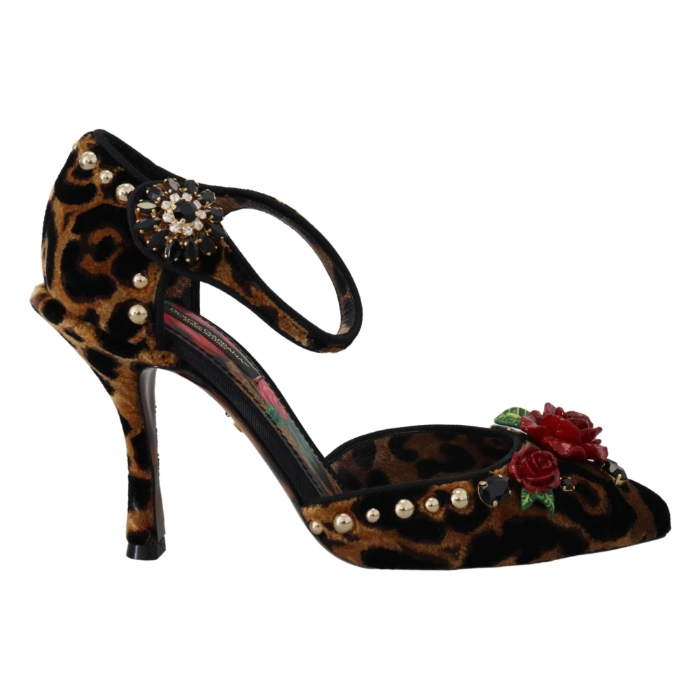 Dolce & Gabbana Women's Brown Leopard Ankle-Strap Sandals With Flower Embellishments - Pumps - 3 Uk - Shoes