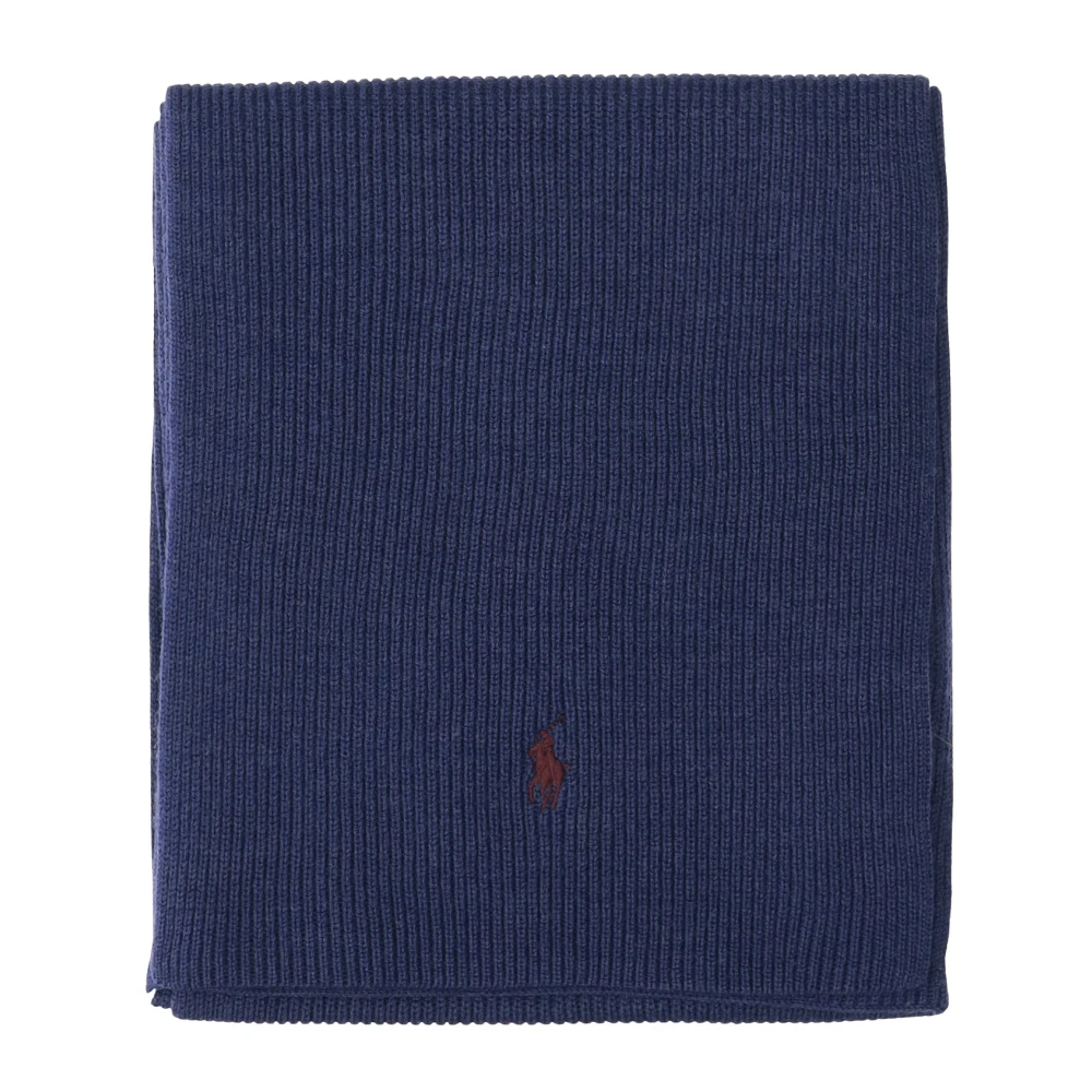 Polo Ralph Lauren Blauwe Wollen Sjaal met Geborduurd Logo Blue Heren