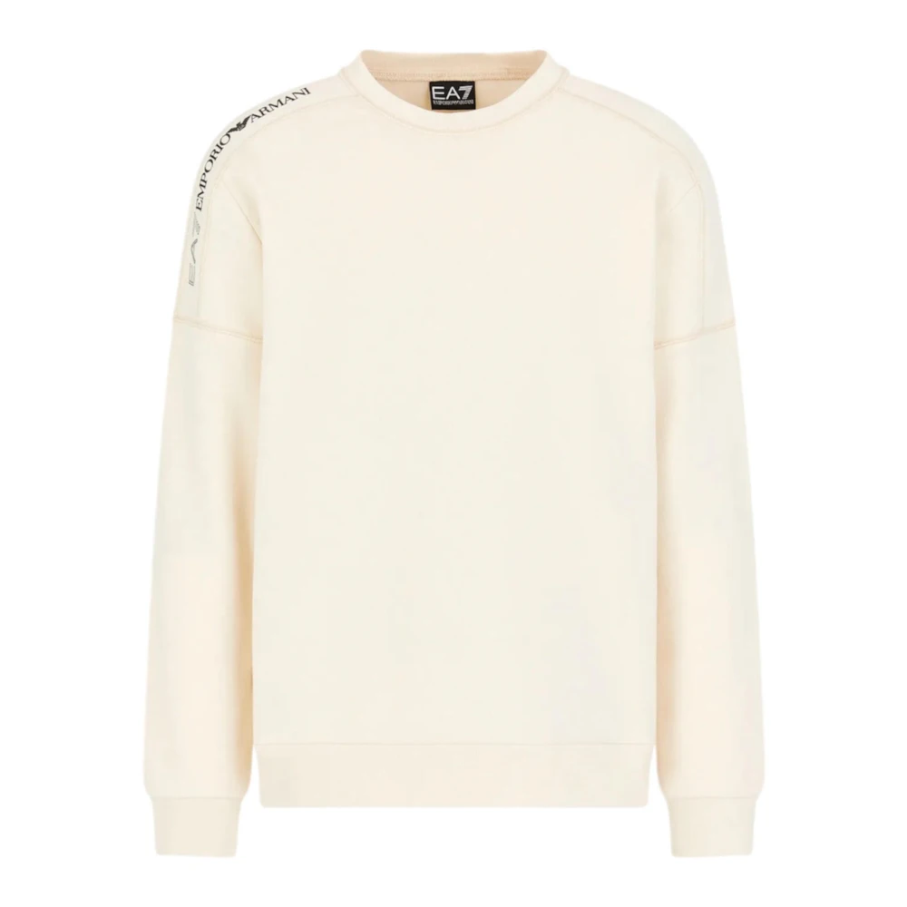 Emporio Armani EA7 Beige Katoenen Crewneck Sweatshirt met Logo Detail Beige Heren