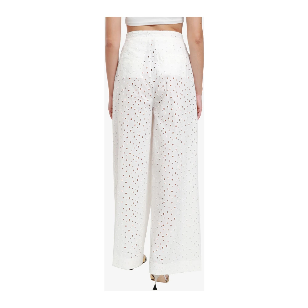 Semicouture Witte Wijde Pijp Broek Sangallo White Dames