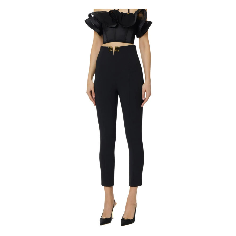 Elisabetta Franchi Black Cropped Trousers, Female, M, Double Crêpe Stretch Trousers