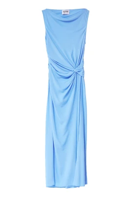 Blå Crepe Midi Klänning