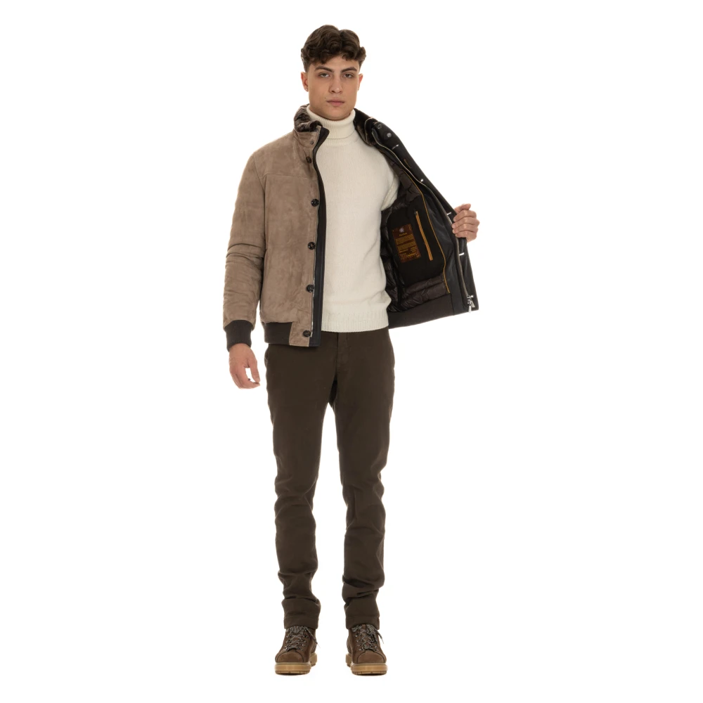 Moorer Duifgrijs Suède Puffer Jas Gray Heren