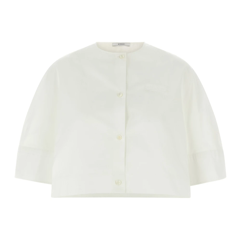 Givenchy Women's White Cropped Shirt In Poplin With Patch - Shirts - S - Blouses & Shirts