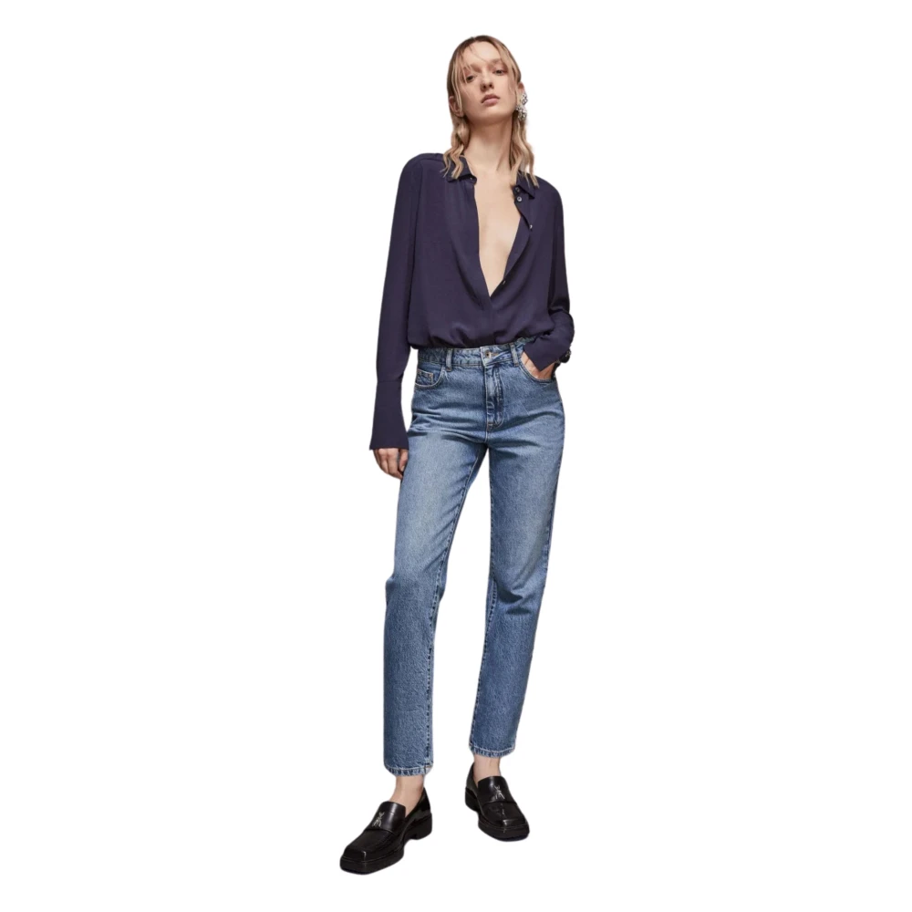 PATRIZIA PEPE Blauwe Essential Blouse met Fly-knopen Blue Dames