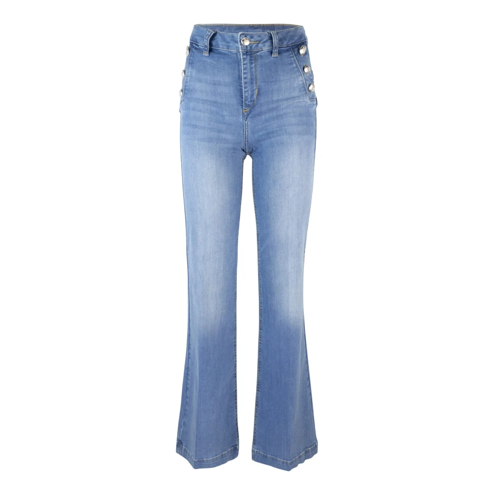Liu Jo Blauwe Flare Jeans met Juweelknopen Blue Dames