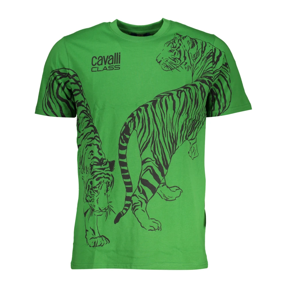 Cavalli Class Groen Katoen Logo Print T-Shirt Green Heren
