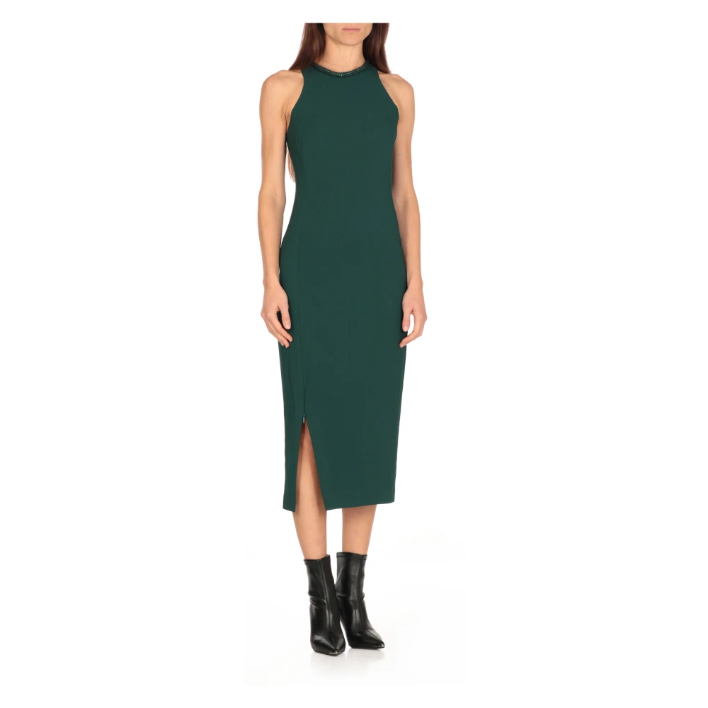 pinko Groene Viscose Jurk met Strass Detail Green Dames