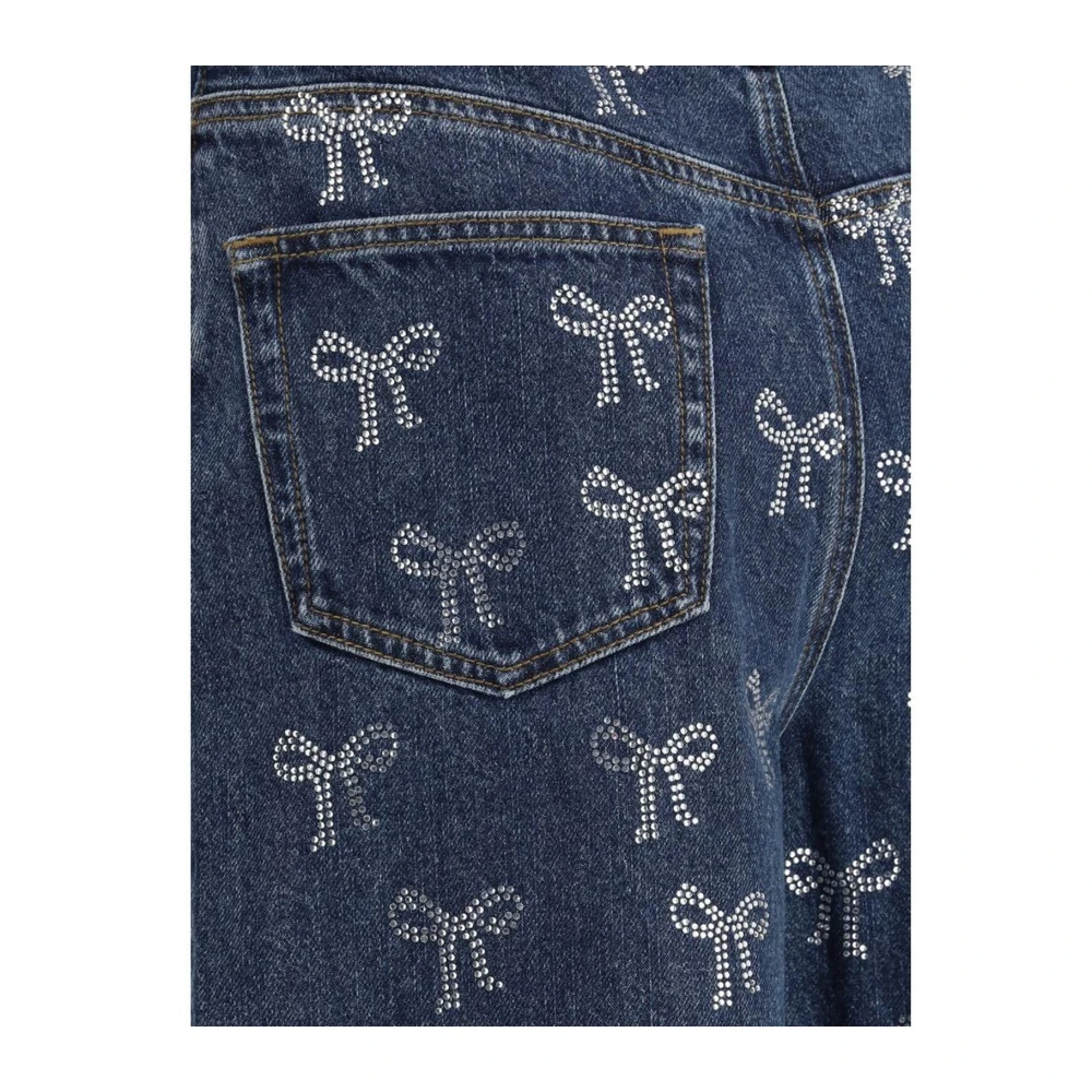 Self Portrait Rhinestone Bow Wide-Leg Jeans Blue Dames