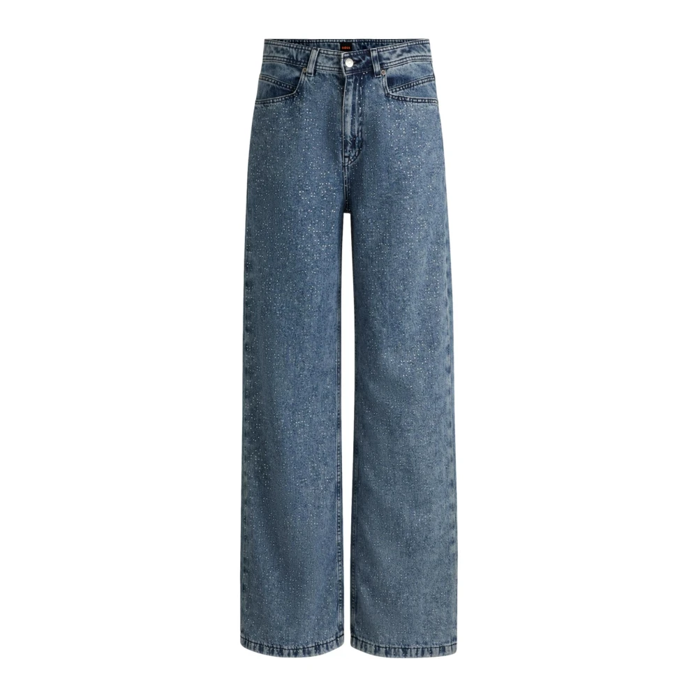 Hugo Boss Wijde Pijp Kristal Versierde Jeans Blue Dames