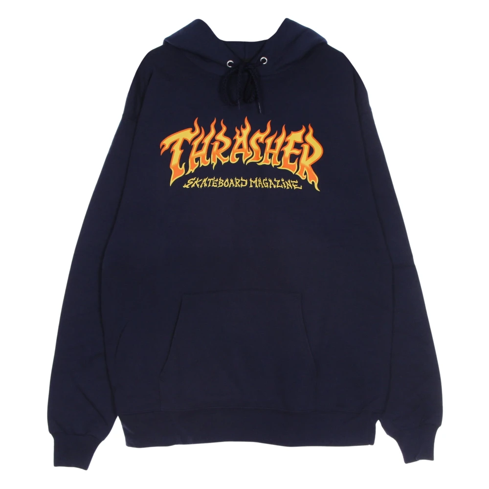 Thrasher Navy Sweatshirt met Fire Logo Hood Blue Heren