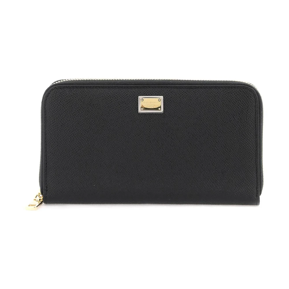 Dolce & Gabbana Mujer Negro - Billetera De Cuero Con Cierre De Cremallera Y Placa De Logo - Accessories - One Size - Billetera De Cuero Con Cierre De Cremallera Y Placa De Logo