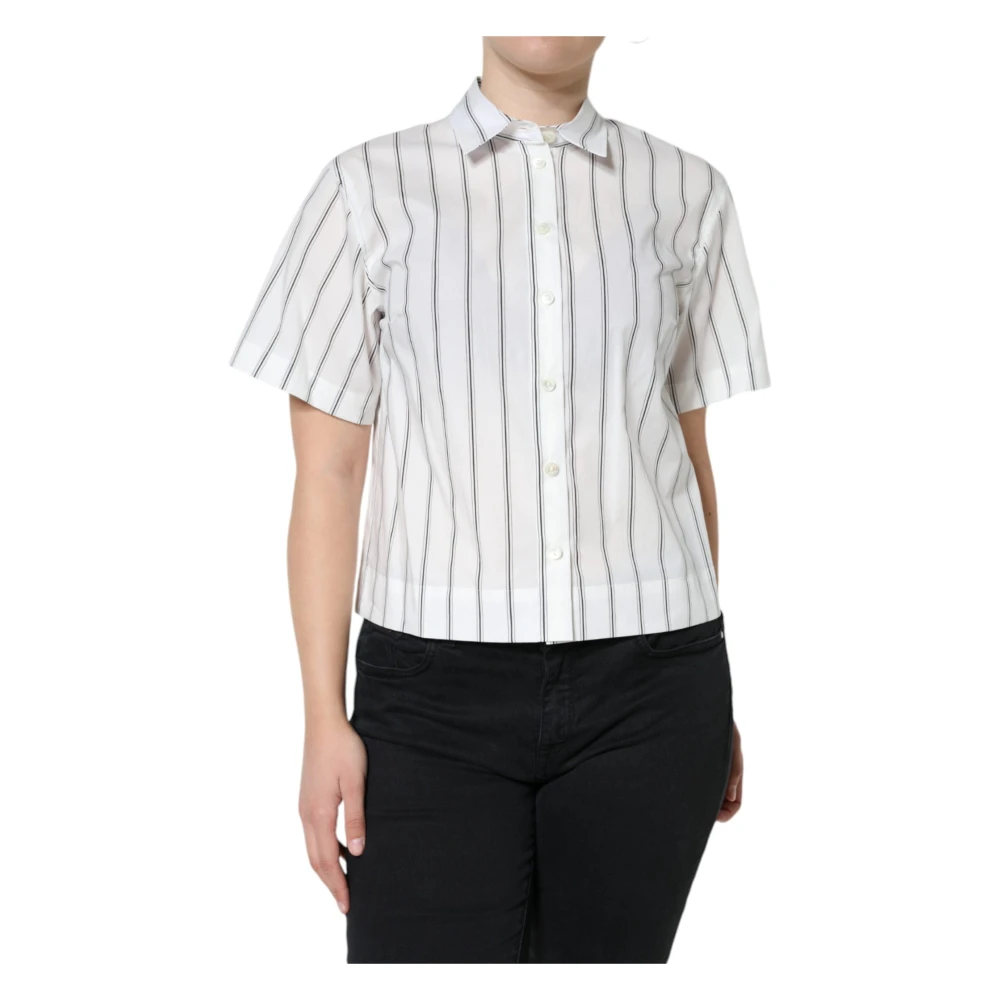Dolce & Gabbana Women's White Striped Polo Shirt With Short Sleeves