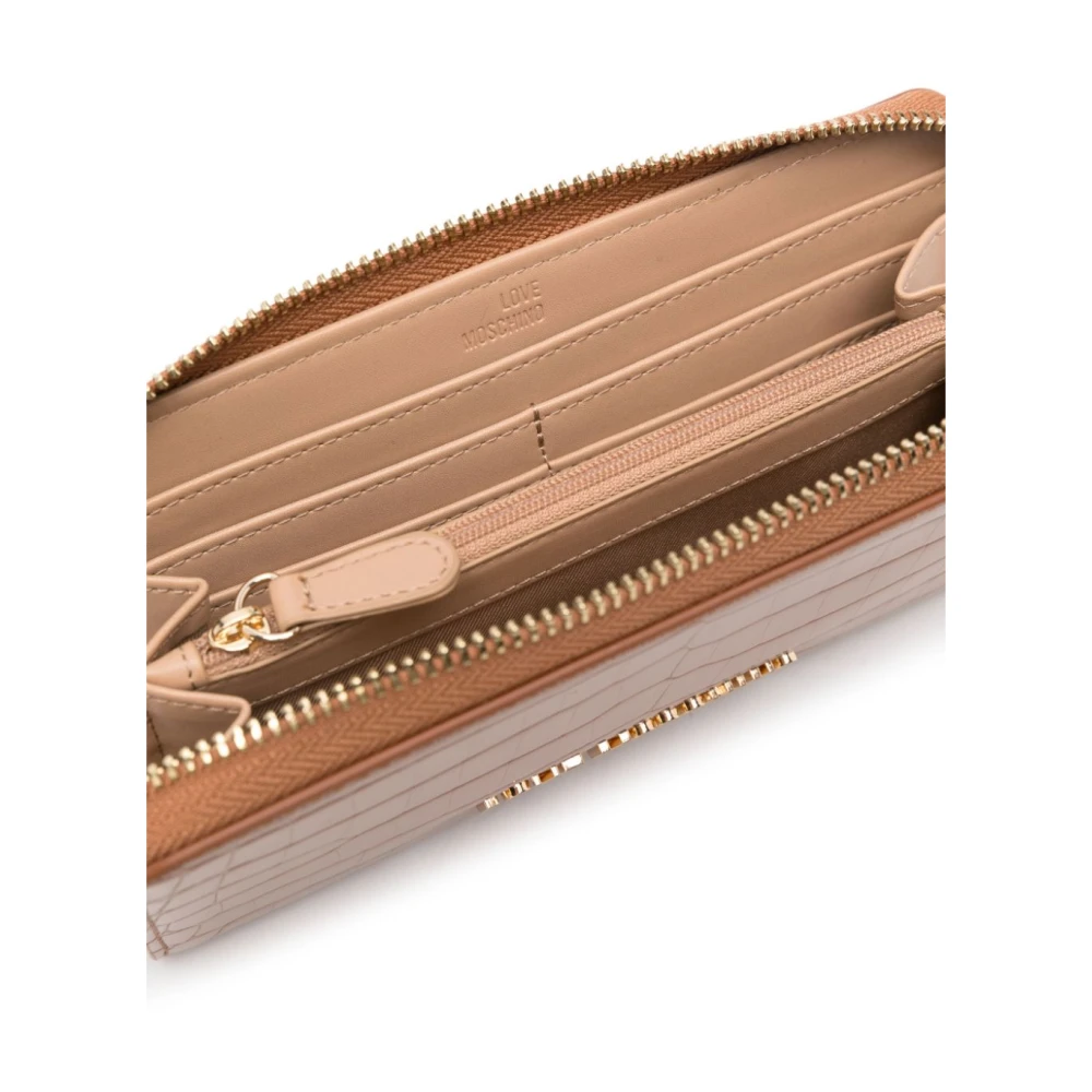 Love Moschino Krokodil-Geëmbosseerde Beige Portemonnee met Logo Beige Dames