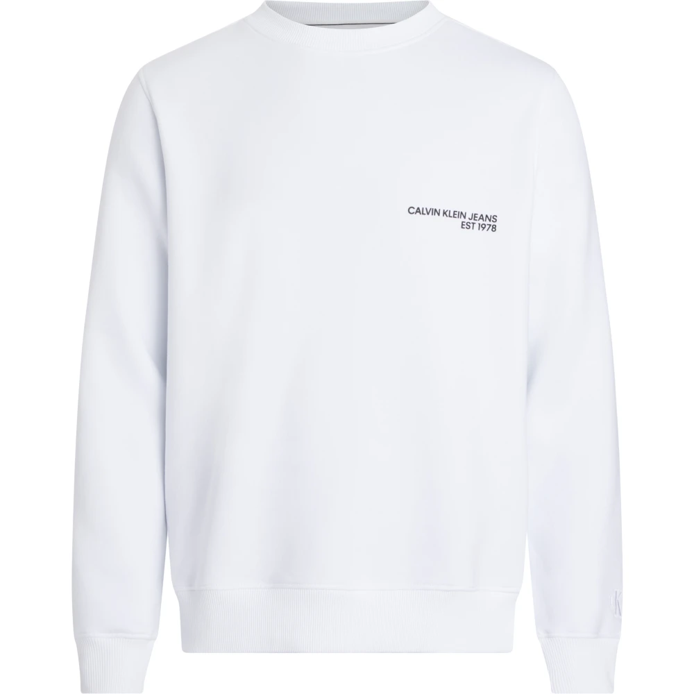 Calvin Klein Men's White Sweatshirts, L, Jumper With Ribbed Trim