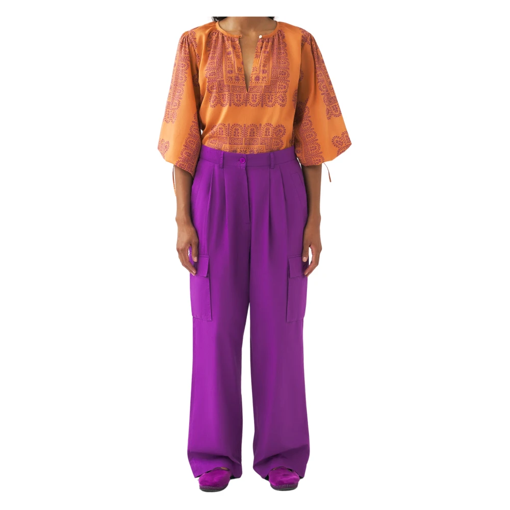 Antik batik Katoenen poplin cargobroek Onderkant Purple Dames