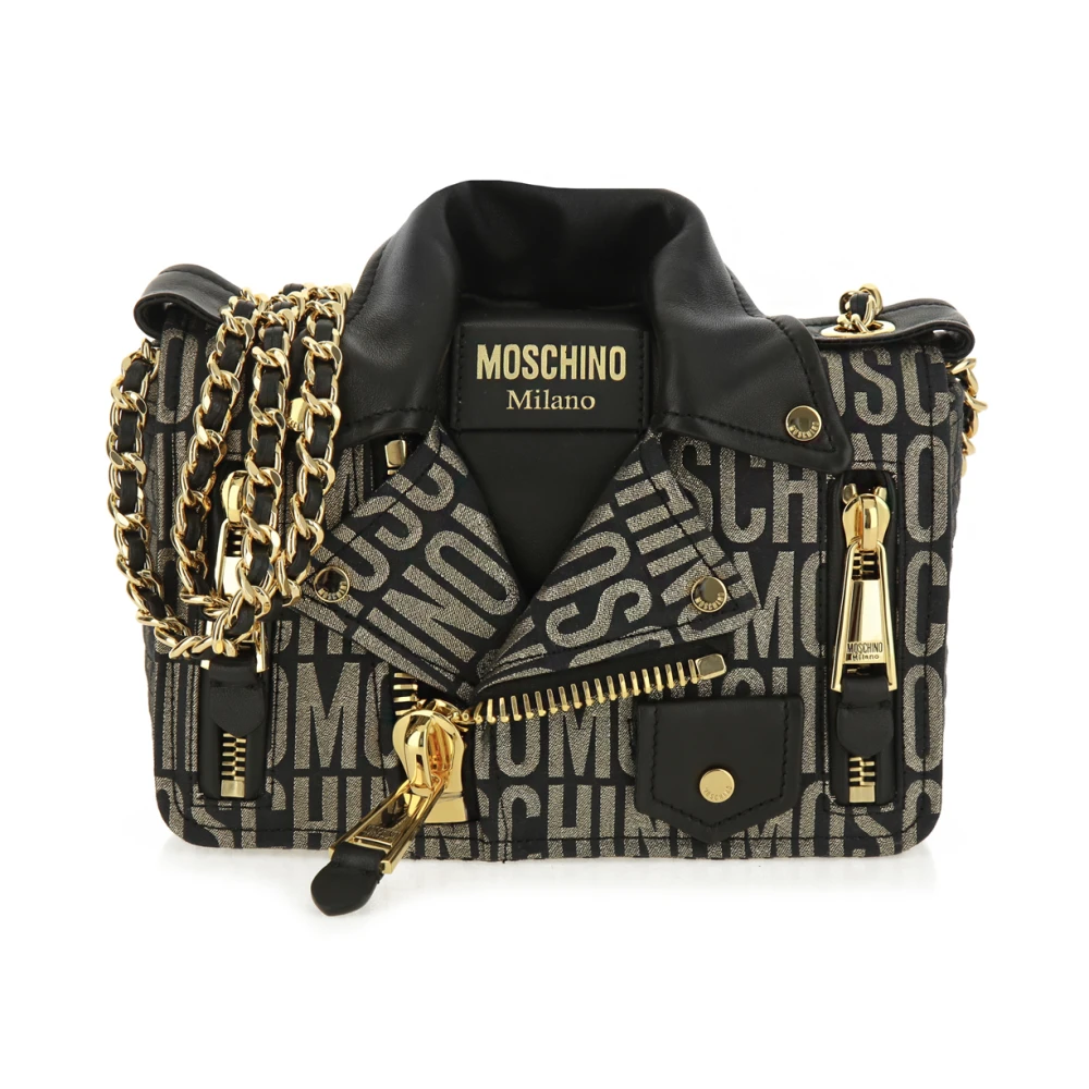Moschino Gouden Biker Logo Lurex Tas Black Dames