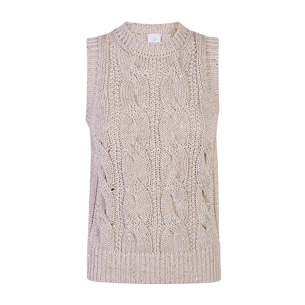 Eleventy Mouwloze Katoenen Linnen Metallic Gebreide Top Beige Dames