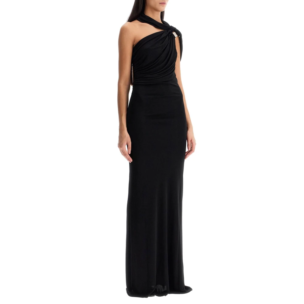 Christopher Esber Asymmetrische Halter Maxi Jurk met Drapering Black Dames