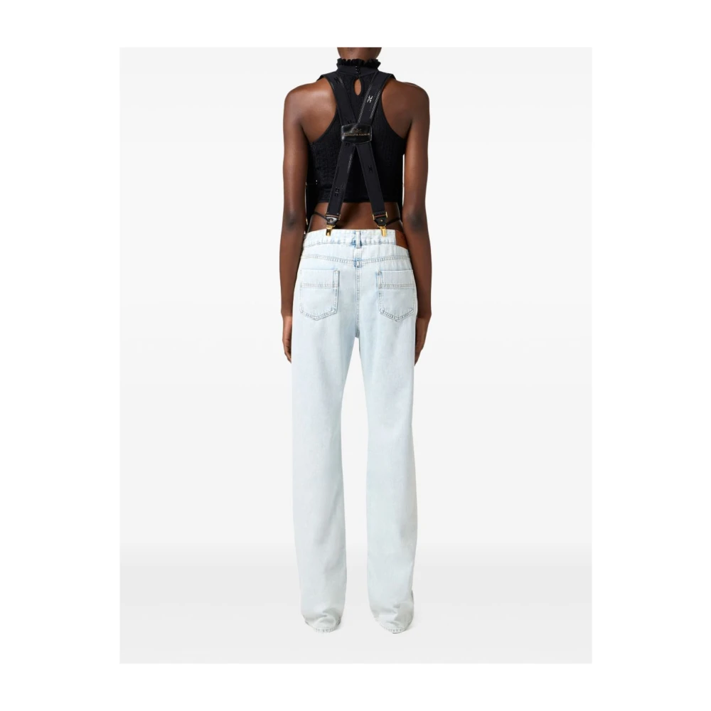 Elisabetta Franchi Denim Straight Leg Broek Oversized Fit Blue Dames