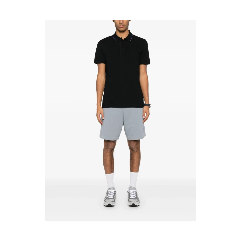 Hugo Boss Zwarte Sweater met Geborduurd Logo en Korte Mouwen Black Heren