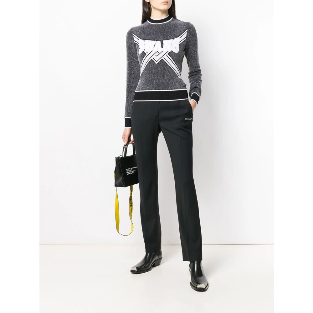 Off White Zwart Knit Swans Ronde Hals Sweater Gray Dames
