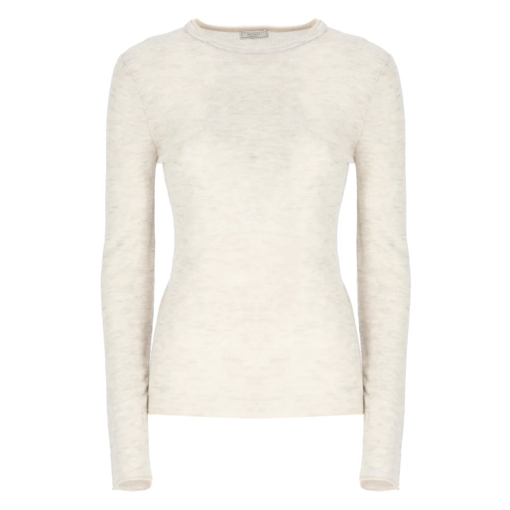 PESERICO Ivoor Wollen Trui met Lurex Details Beige Dames