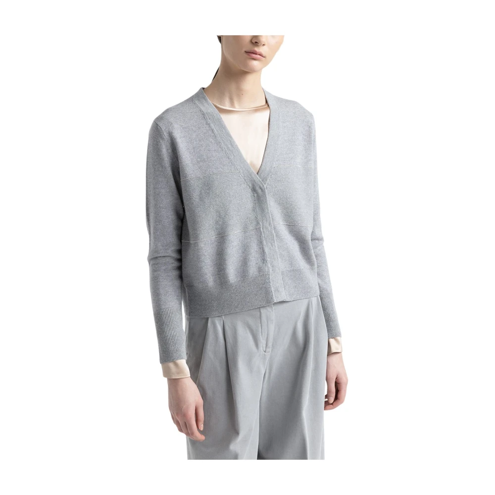 PESERICO Wol zijde kasjmier en lurex vest Gray Dames