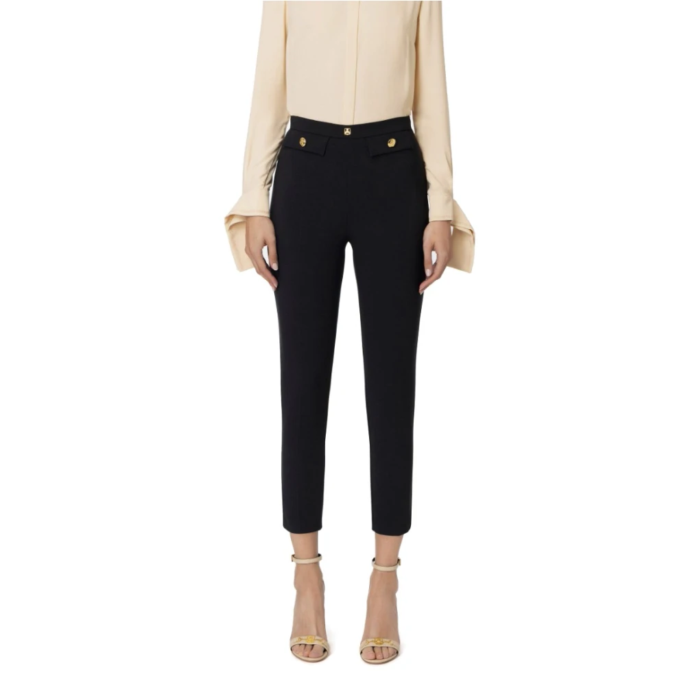Elisabetta Franchi Logo Rivet Stretch Crepe Enkellange Broek Black Dames