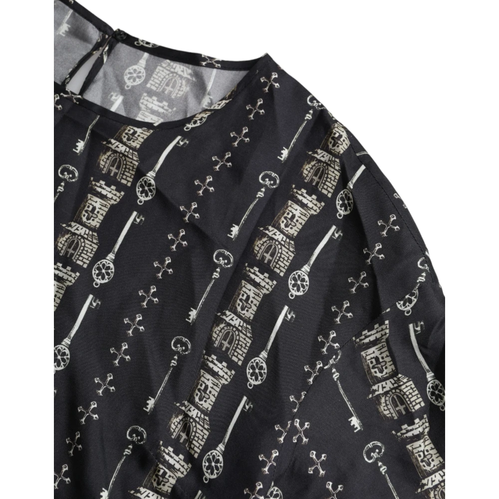Dolce & Gabbana Zwarte zijden blouse T-shirt met sleutelhanger Black Dames