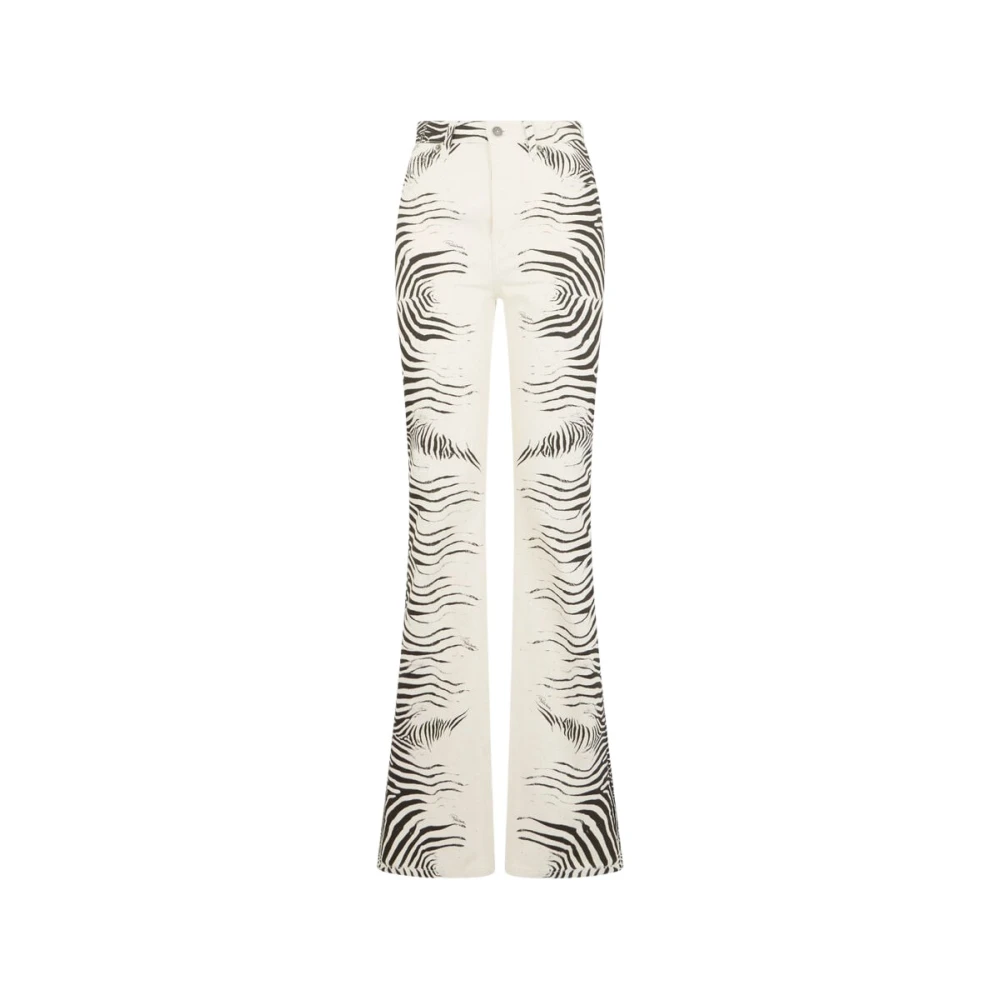 Roberto Cavalli White Flare Jeans, Female, M, Zebra Print Denim Jeans
