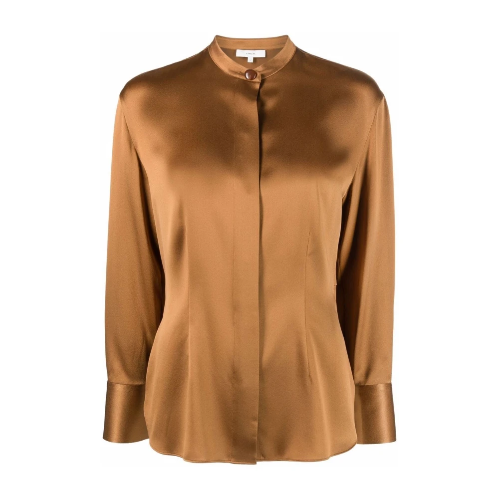 Vince Bruine Zijden Lange Mouw Casual Blouse Brown Dames