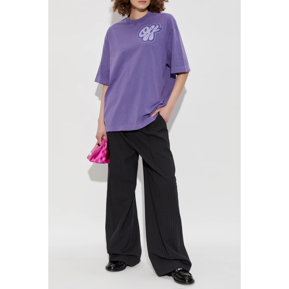 Off White T-shirt met bedrukt logo Purple Dames