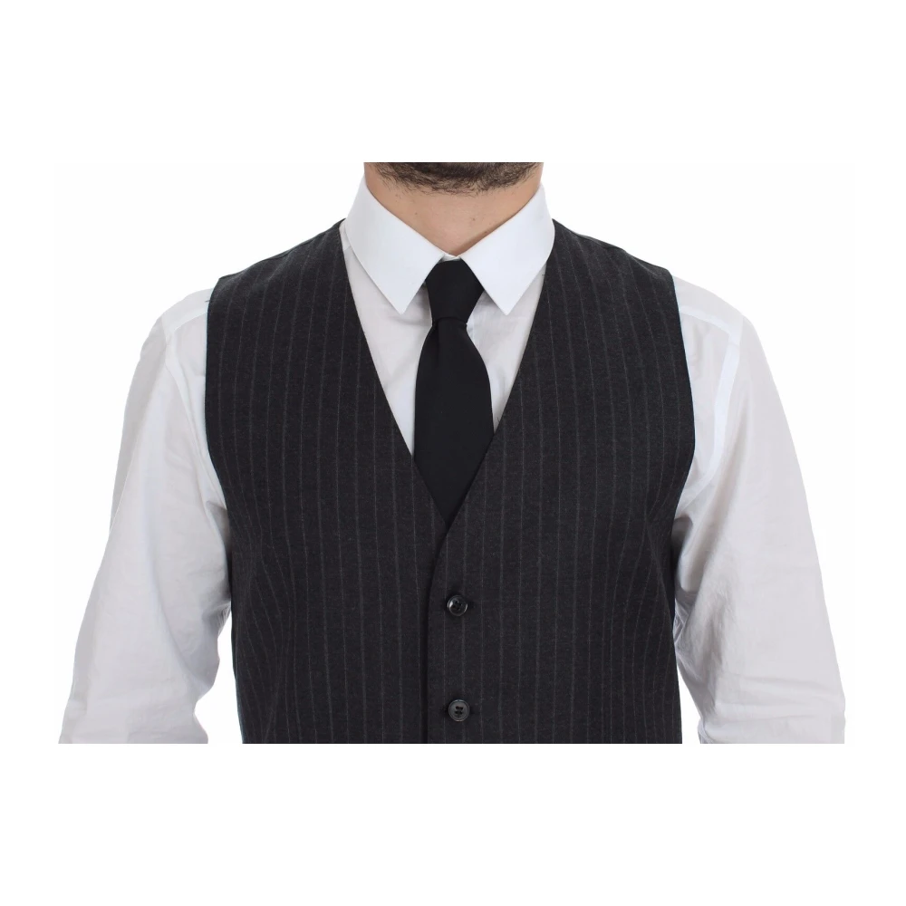 Dolce & Gabbana Grijze Gestreepte Formele Wollen Vest Gray Heren