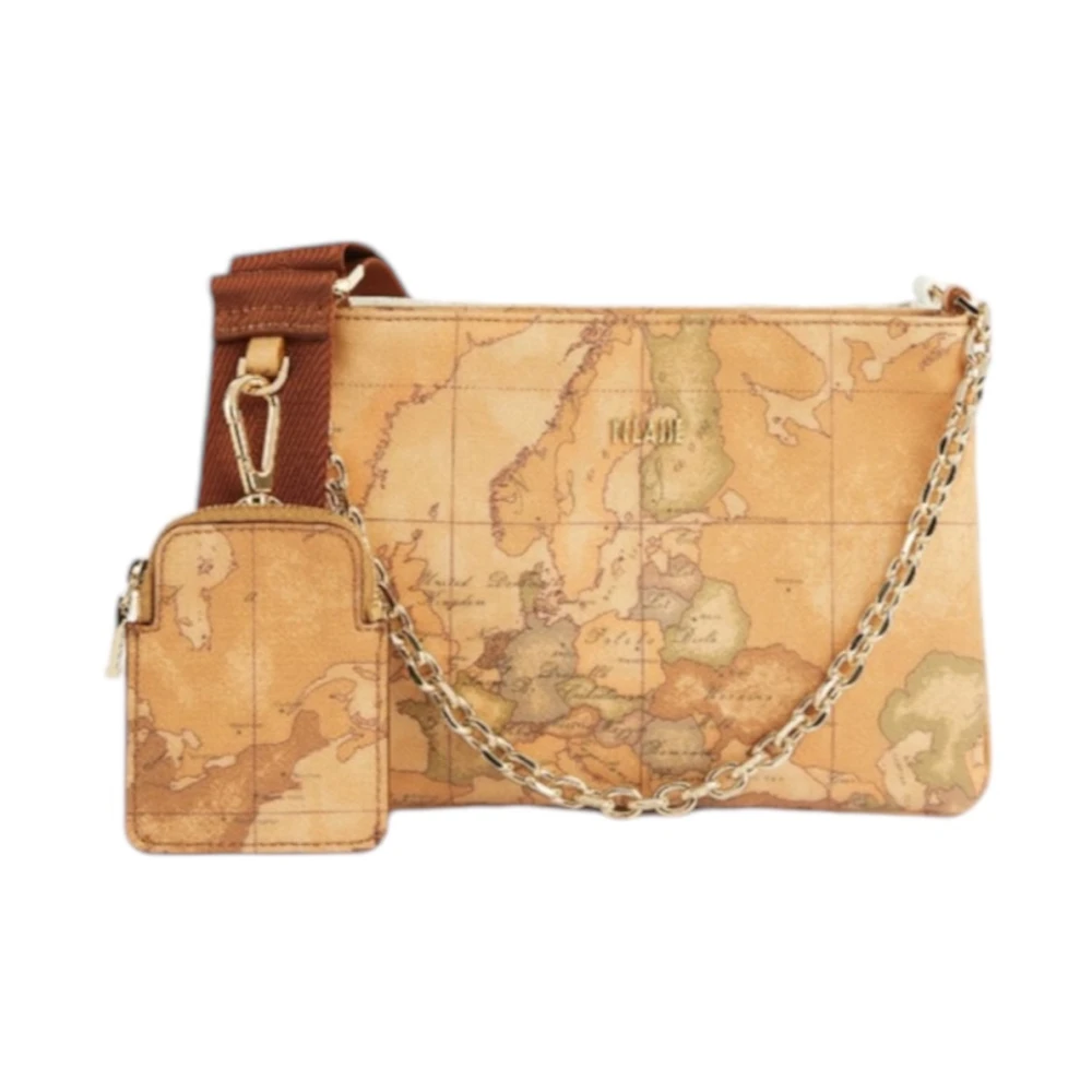 Alviero Martini 1a Classe Klassieke en witte Geo Print Schoudertas met afneembare tasjes Brown Dames