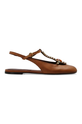 Låga slingbacks i läder med strass