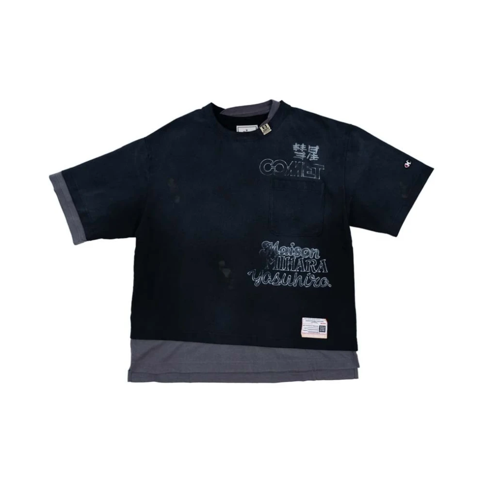 Mihara Yasuhiro Gelaagd Logo Print T-Shirt Zwart Black Heren
