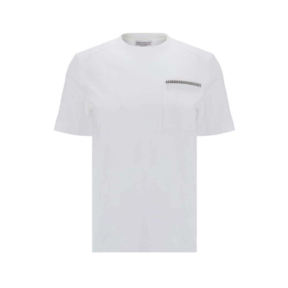 BRUNELLO CUCINELLI Katoenen T-shirt met iconisch detail White Dames
