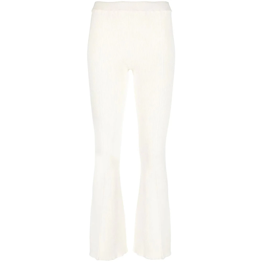 Aeron White Ribbed Slit Front Leggings In Beige - Female - Leggings - L - Trousers
