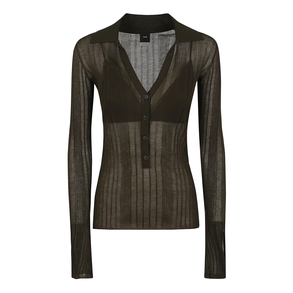 Pinko Doorschijnende Polo Crepe Top Black Dames