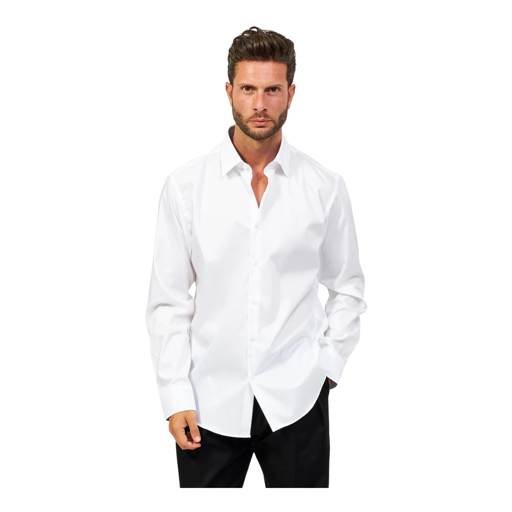 Hvit Regular Fit Bomullsskjorte med Enkel Stryking