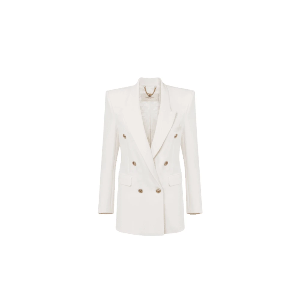 Elisabetta Franchi Ivoor Crêpe Blazer met Gouden Knopen White Dames
