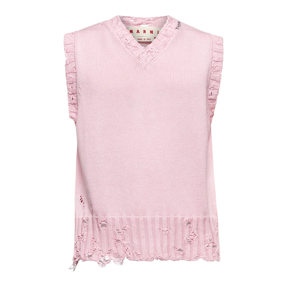 Marni Geribbelde V-hals Roze Katoenen Trui Pink Heren
