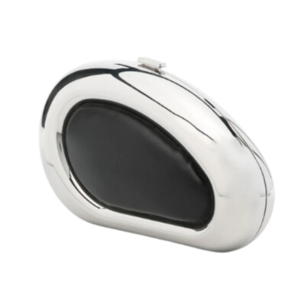 Simkhai Zilveren zwarte leren clutch met afneembare band Gray Dames