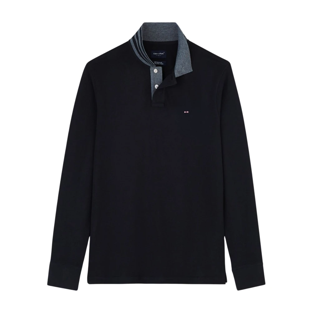 Eden Park Lange mouw katoenen poloshirt Black Heren