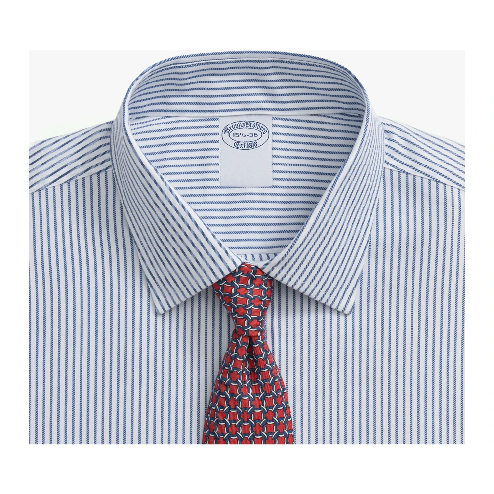 Brooks Brothers Marineblauw gestreept slim fit non-iron performance overhemd met Ainsley-kraag Blue Heren