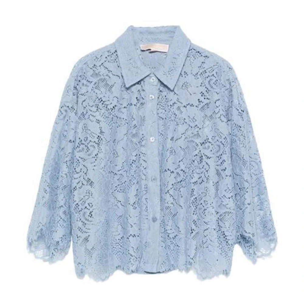 Michael Kors Women's Blue Cropped Lace Blouse - Shirts - Xs - Blouses & Shirts