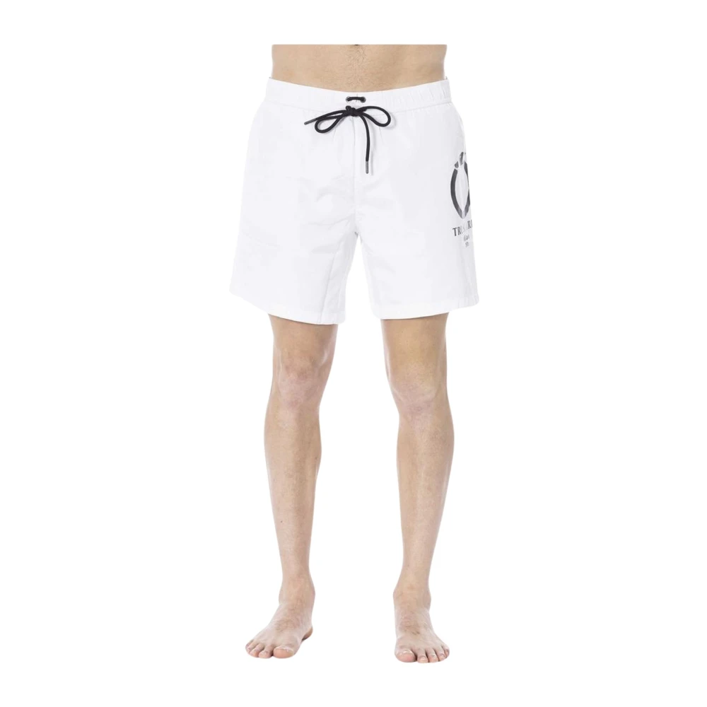 Trussardi Logo Print Swim Trunk with Pockets White Heren