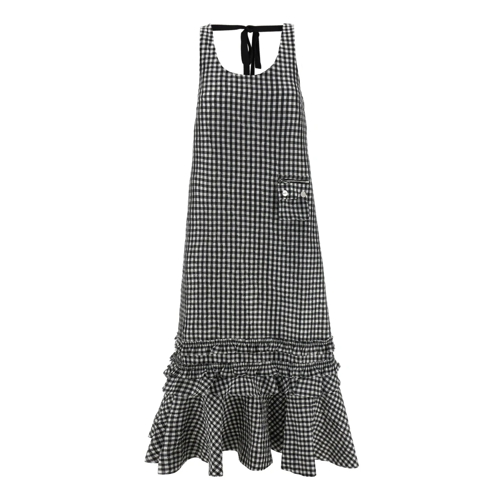 Ganni Women's Crinkled Check Long Dress